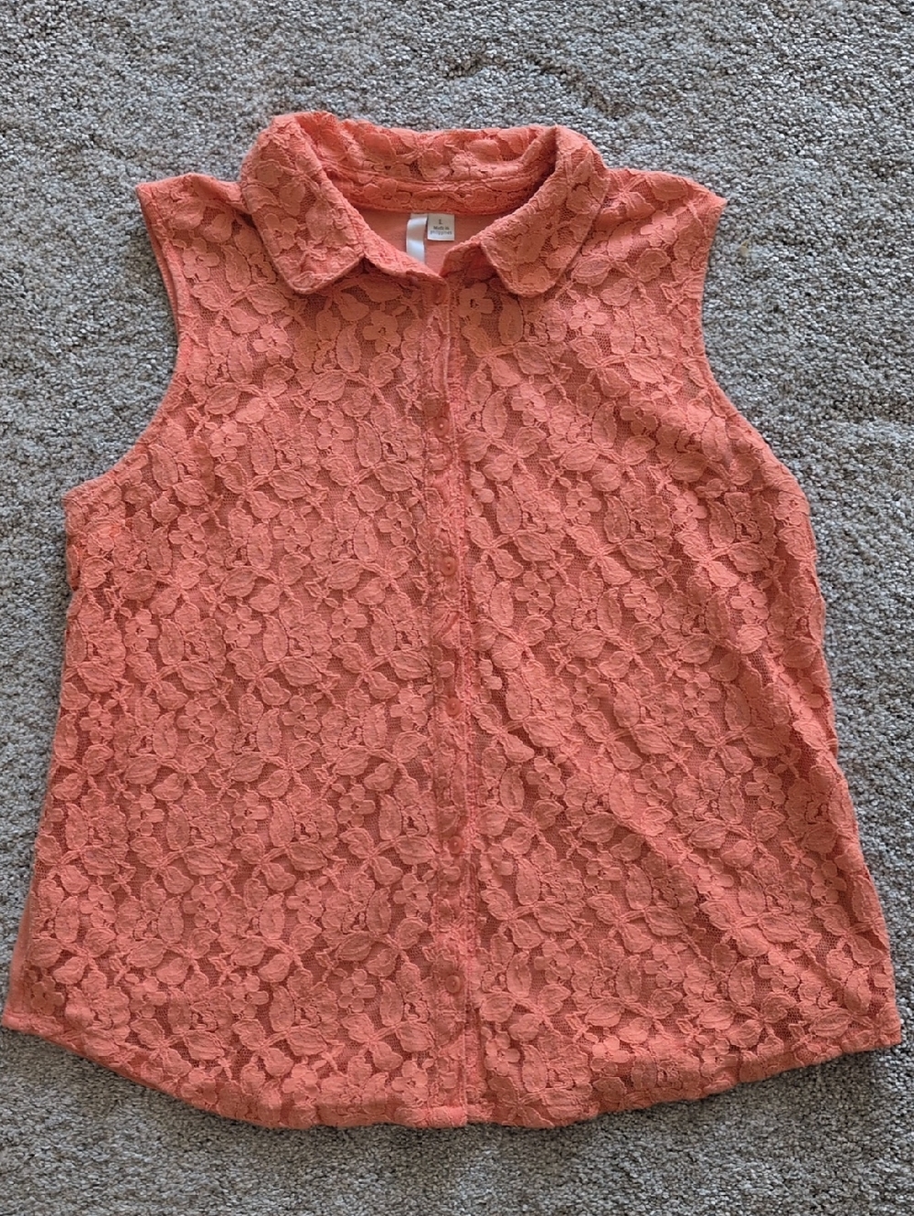 LC Lauren Conrad Orange Sleeveless Lace Button Down Top Size Large